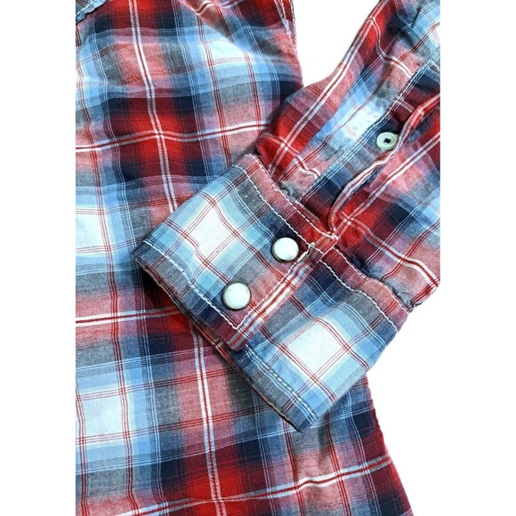 American Eagle Shirt Mens Small Red Blue Plaid Pearl Snap Western Vintage Fit AE - Picture 5 of 10